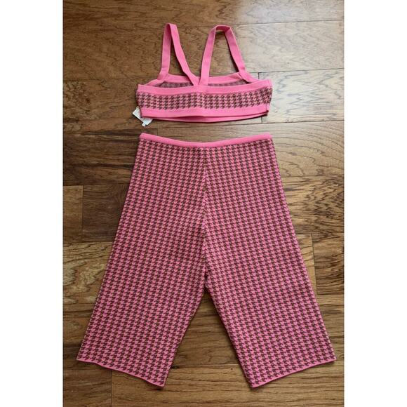 B30 Tropic of C Knit Houndstooth Set Womens Small Crop Top Biker Shorts Resort - Picture 4 of 7